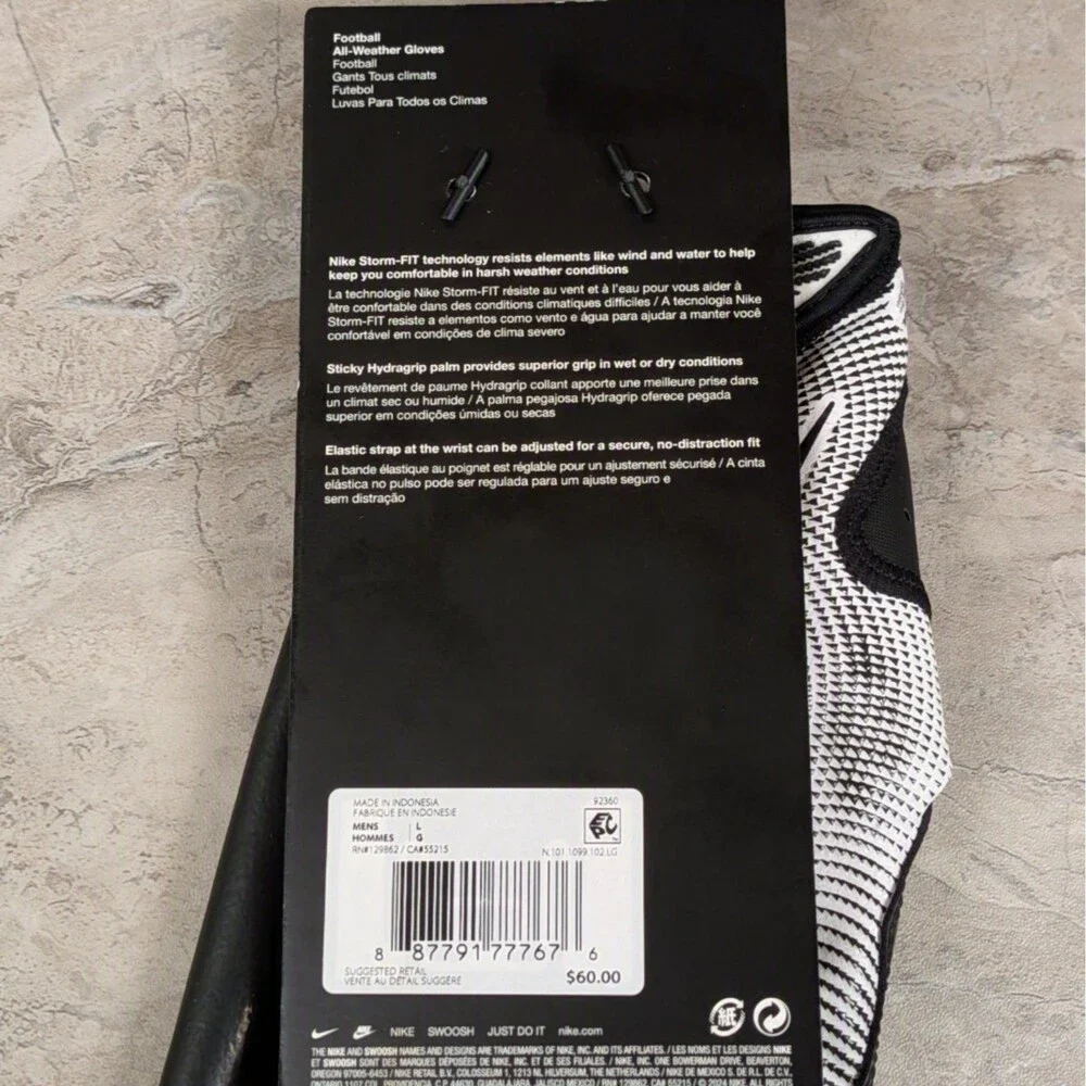 Adult Large Nike Vapor Jet 8.0 All-Weather Storm-FIT Black White Football Gloves